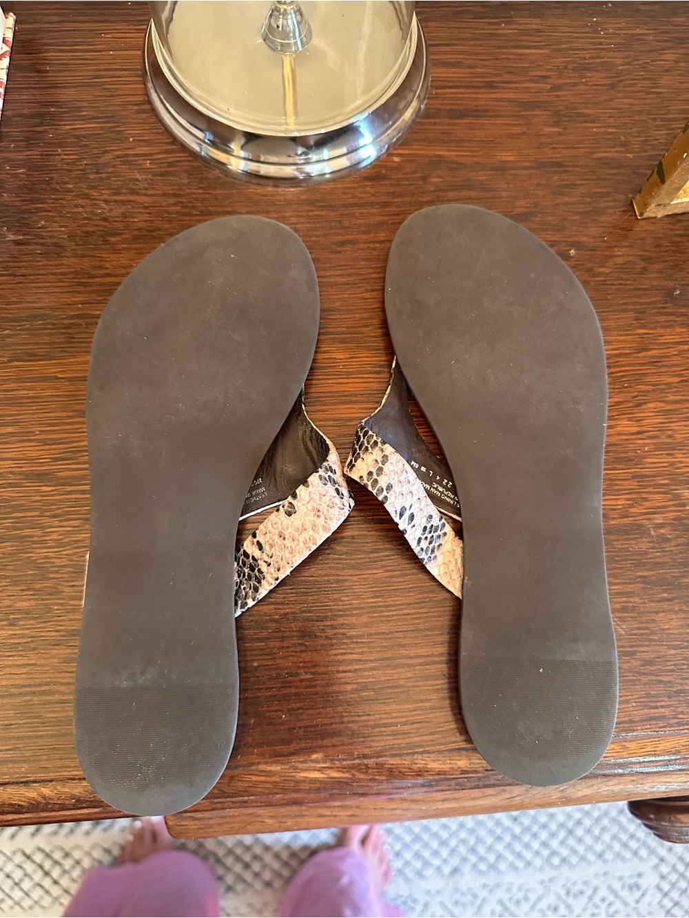 Tory Burch Brown Leather Thong Sandals with Snake-Print Straps - Picture 6 of 6